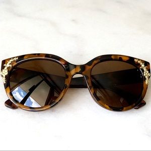 Designer fashion womens brown cat eye sunglasses